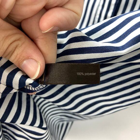 The Limited XS Womens Blue Pinstriped Tie Waist Tab Sleeve Blouse - Picture 4 of 6